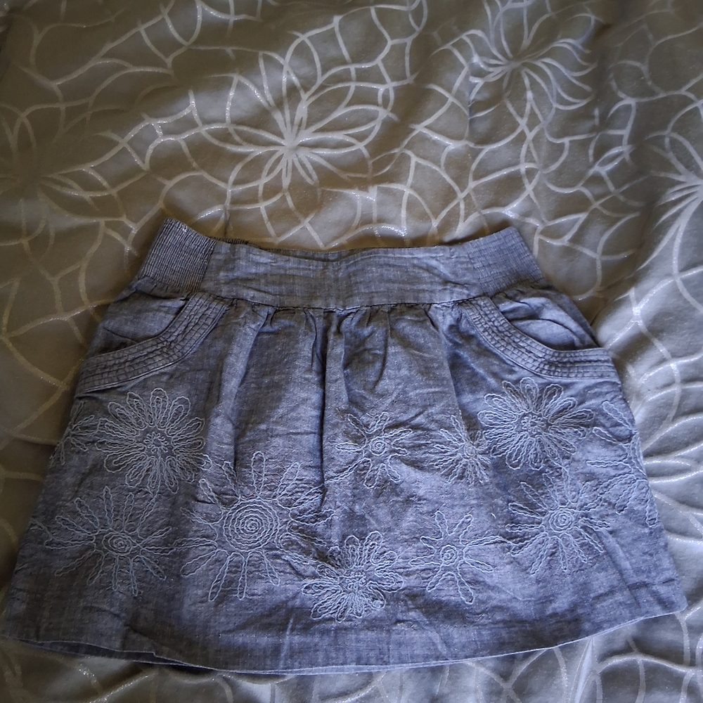 Stoosh Gray Mini Skirt with Floral Embroidery